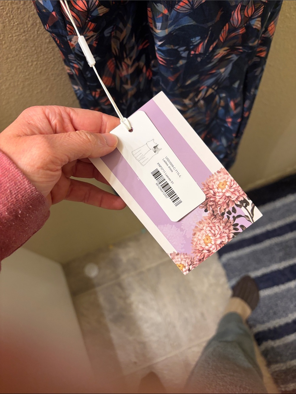 Kyodan Navy Blue Floral Midi Dress with Coral Accents - Picture 4 of 4